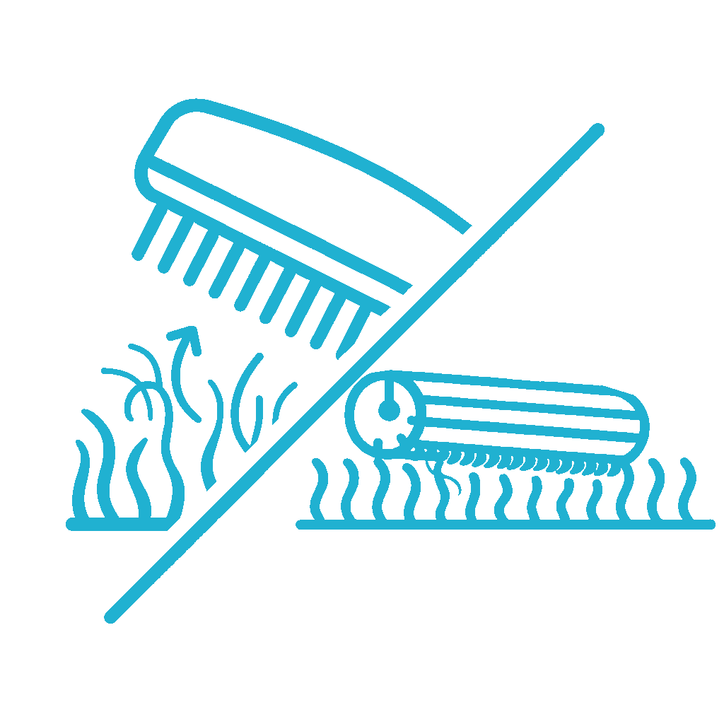 Jolllax Carpet Rake 2-in-1 function icon showing brass scraper and steel pin brush.