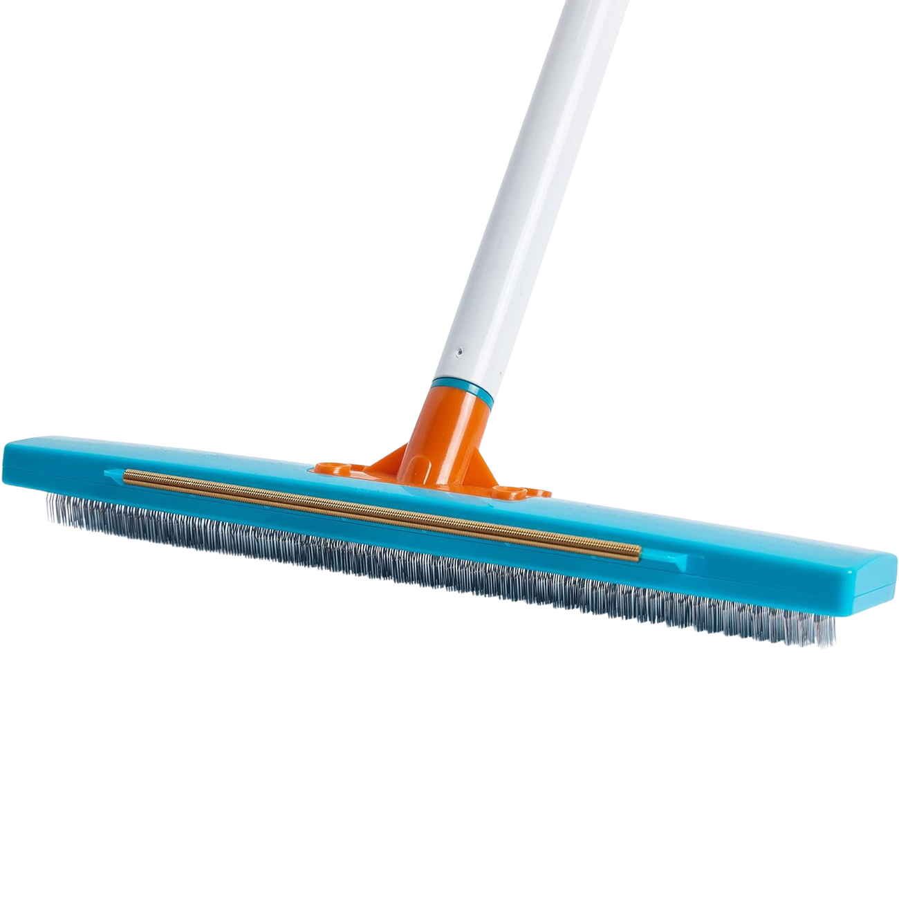 Jolllax 2-in-1 Carpet Rake with steel pin brush and brass scraper for deep carpet hair removal.